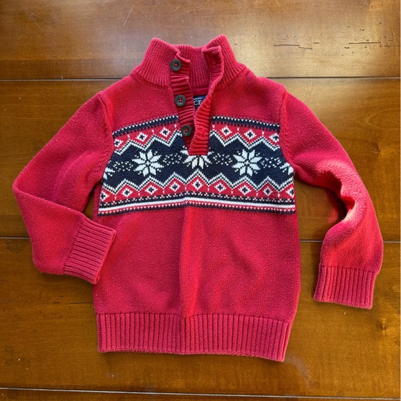 The Children's Place Other - The Children's Place Red and Navy Snowflake Turtleneck Sweater